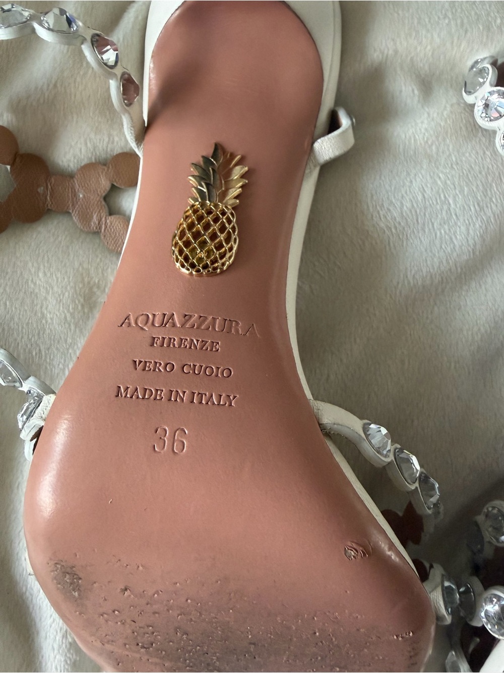 Aquazzura White Crystal-Embellished Strappy Heels - Picture 12 of 14